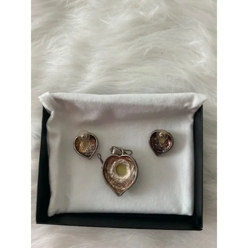 Vintage Women's Filigree Silver Plated Yellow Gemstone Necklace & Earrings